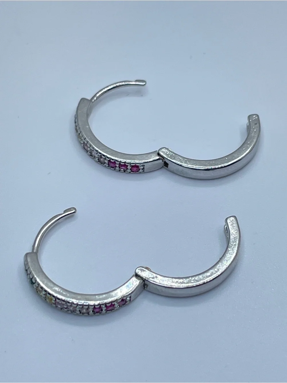 Silver Rainbow Crystal Hoop Earrings Colorful Minimalist Chic